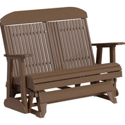 LuxCraft LuxCraft Chestnut Brown 4 ft. Recycled Plastic Highback Outdoor Glider Bench With Cup Holder Chestnut Brown Highback Glider 4CPGCBR