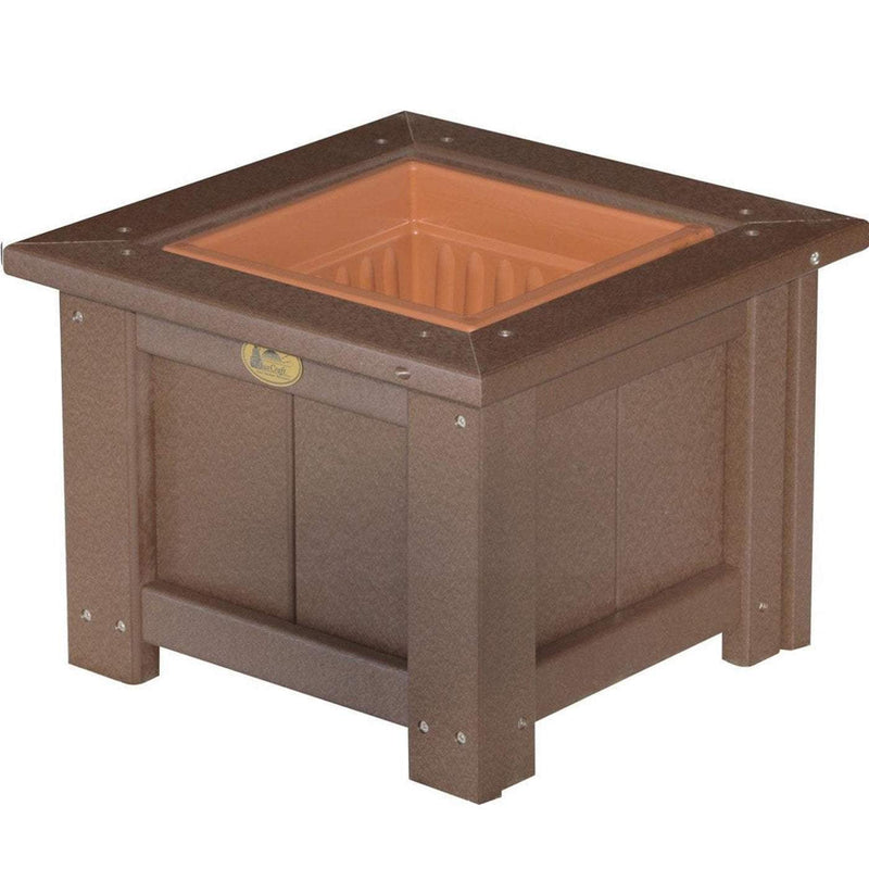 LuxCraft LuxCraft Chestnut Brown Recycled Plastic Square Planter With Cup Holder Chestnut Brown / 15" Planter Box P15SPCBR