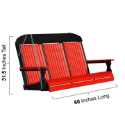 LuxCraft Classic Highback 5ft. porch swing in red on black