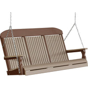 LuxCraft LuxCraft Classic Highback 5ft. Recycled Plastic Porch Swing Weather Wood On Chestnut Brown / Classic Porch Swing 5CPSWWCBR