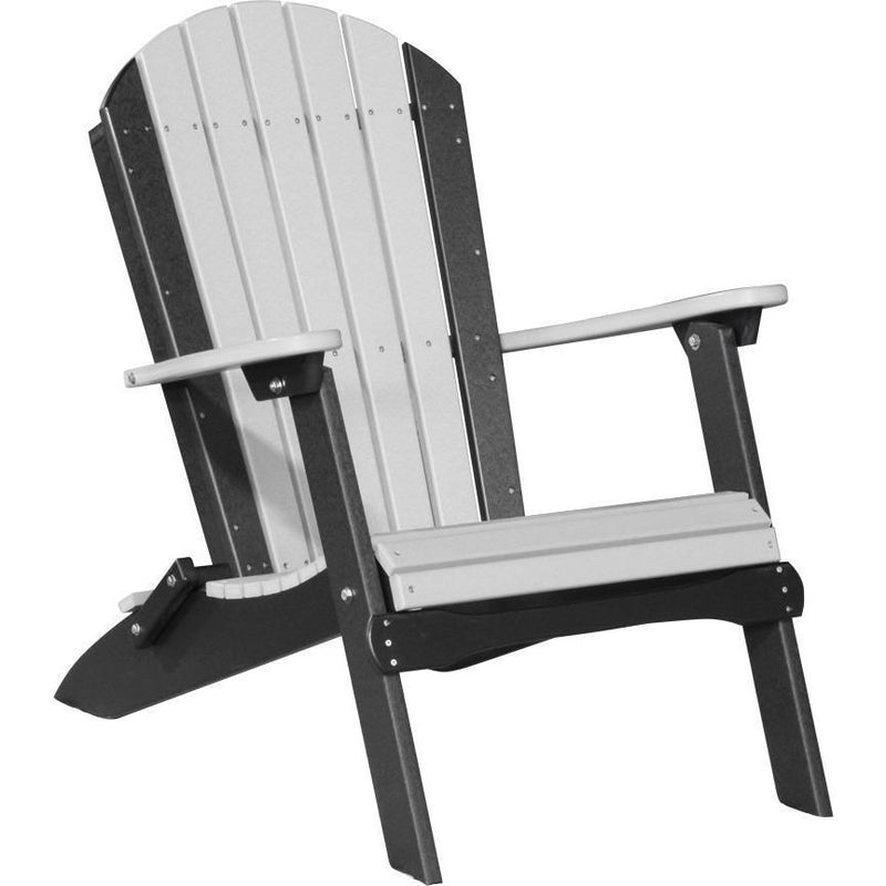 LuxCraft LuxCraft Dove Gray Folding Recycled Plastic Adirondack Chair Dove Gray On Black Adirondack Deck Chair PFACDGB