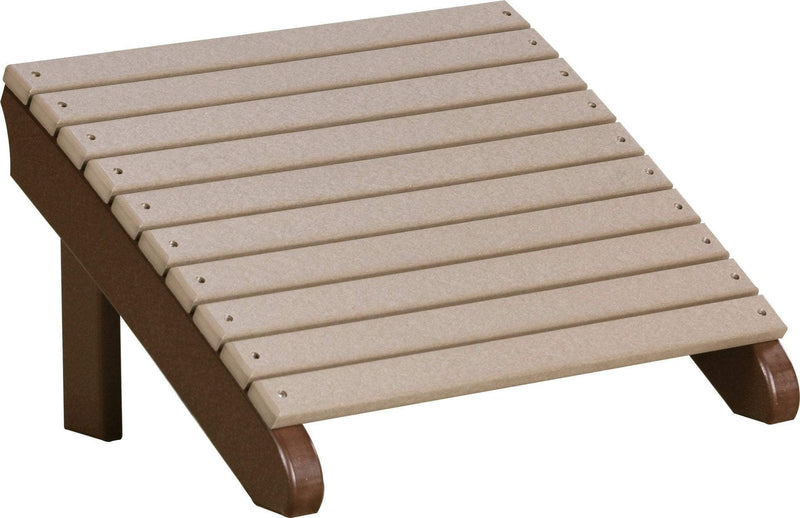 LuxCraft LuxCraft Recycled Plastic Deluxe Adirondack Footrest Weather Wood On Chestnut Brown Adirondack Deck Chair PDAFWWCBR