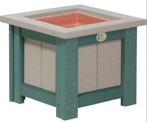 LuxCraft LuxCraft Recycled Plastic Square Planter With Cup Holder Weatherwood On Green / 15" Planter Box P155PWWG