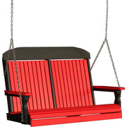 LuxCraft LuxCraft Red Classic Highback 4ft. Recycled Plastic Porch Swing Red On Black Porch Swing 4CPSRB