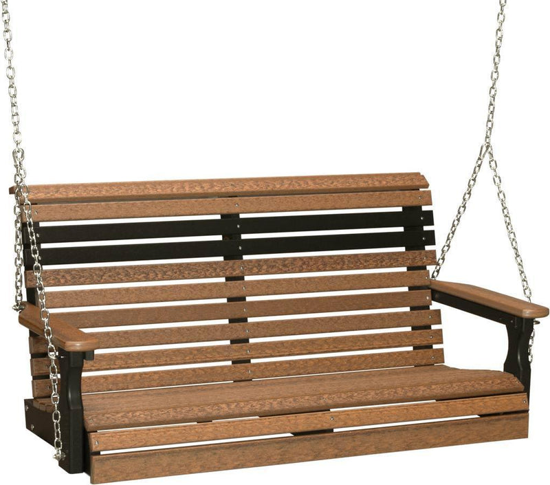LuxCraft LuxCraft Rollback 4ft. Recycled Plastic Porch Swing Antique Mahogany on Black Porch Swing 4PPSAMB