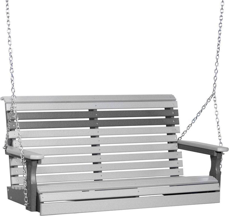 LuxCraft LuxCraft Rollback 4ft. Recycled Plastic Porch Swing Dove Gray On Slate Porch Swing 4PPSDGS