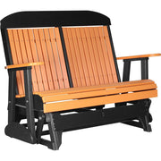 LuxCraft LuxCraft Tangerine 4 ft. Recycled Plastic Highback Outdoor Glider Bench With Cup Holder Tangerine On Black Highback Glider 4CPGTB