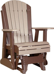 LuxCraft LuxCraft Weatherwood Adirondack Recycled Plastic 2 Foot Glider Chair With Cup Holder Weatherwood on Chestnut Brown Glider Chair 2APGWWCBR