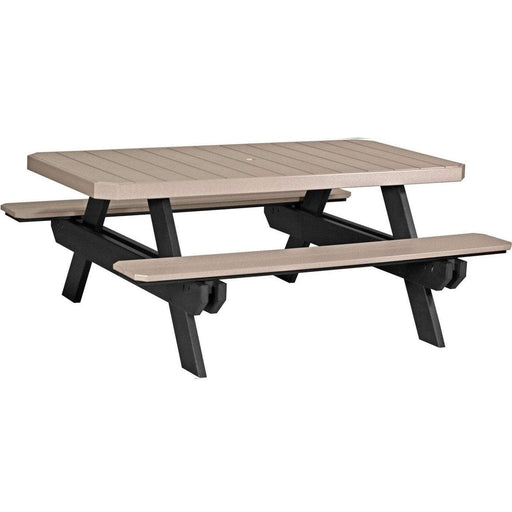 LuxCraft LuxCraft Weatherwood Recycled Plastic 6' Rectangular Picnic Table Weatherwood On Black Tables P6RPTWWB