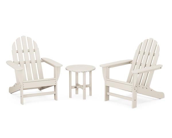 Sand-colored Polywood Classic Adirondack 3-piece chair and table set